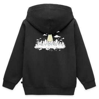 Skyline mit Ufo Gebäude Stadt Silhouette - Kinder Premium Organic Zip Hoodie - Schwarz - Hinten - AI Model Kid Male (0cm)