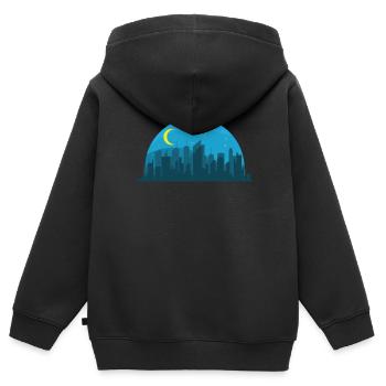 Skyline bei Nacht Gebäude Stadt Silhouette - Kinder Premium Organic Zip Hoodie - Schwarz - Hinten - AI Model Kid Male (0cm)