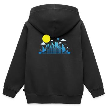 Skyline mit Mond Gebäude Stadt Silhouette - Kinder Premium Organic Zip Hoodie - Schwarz - Hinten - AI Model Kid Male (0cm)