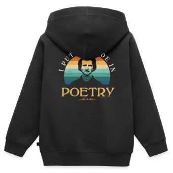 J’ai Den Poe dans la conception de poésie pour la littérature - Sweat Premium à capuche zippé enfant bio - noir - Dos - AI Model Kid Male (0cm)