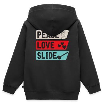 Peace Love Slide Musical Instrument - Kinder Premium Organic Zip Hoodie - Schwarz - Hinten - AI Model Kid Male (0cm)