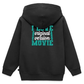 J’adore la traduction de films en version originale - Sweat Premium à capuche zippé enfant bio - noir - Dos - AI Model Kid Male (0cm)