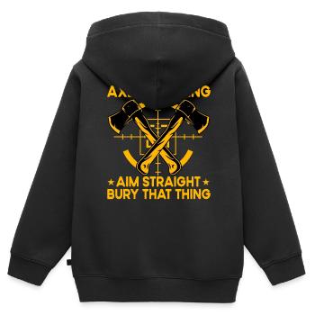Axe Throwingai, straight bury that thing - Kids Premium Organic Zip-up Hoodie - black - Back - AI Model Kid Male (0cm)