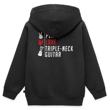 Peace Love Triple-Neck Guitar Instrument - Kinder Premium Organic Zip Hoodie - Schwarz - Hinten - AI Model Kid Male (0cm)