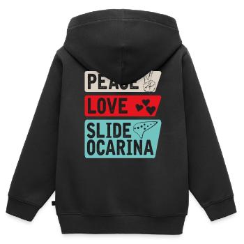 Peace Love Slide Ocarina Instrument - Kinder Premium Organic Zip Hoodie - Schwarz - Hinten - AI Model Kid Male (0cm)