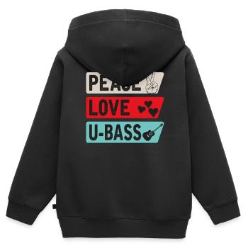 Peace Love U-Bass Cordes Ukelele Musique - Sweat Premium à capuche zippé enfant bio - noir - Dos - AI Model Kid Male (0cm)
