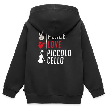 Joueurs d’instruments de musique de violoncelle Piccolo - Sweat Premium à capuche zippé enfant bio - noir - Dos - AI Model Kid Male (0cm)