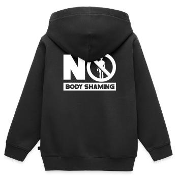 Pas de honte corporelle Arrêtez l’ennui bodyshaming - Sweat Premium à capuche zippé enfant bio - noir - Dos - AI Model Kid Male (0cm)