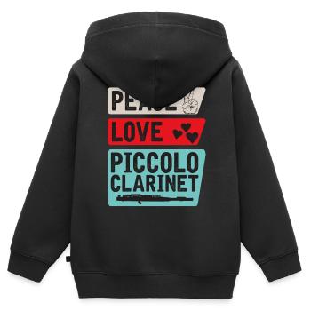 Peace Love Piccolo Instrument de clarinette - Sweat Premium à capuche zippé enfant bio - noir - Dos - AI Model Kid Male (0cm)