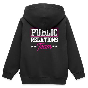 Équipe Öffentlichkeitsarbeit Job PR Relations publiques - Sweat Premium à capuche zippé enfant bio - noir - Dos - AI Model Kid Male (0cm)