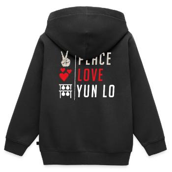 Paix Amour Yun Lo Gong Chinois Chime - Sweat Premium à capuche zippé enfant bio - noir - Dos - AI Model Kid Male (0cm)