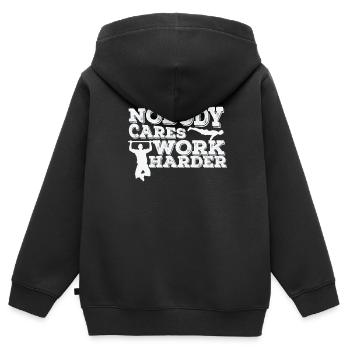 Nobody cares Work Harder Fitness Workout - Kinder Premium Organic Zip Hoodie - Schwarz - Hinten - AI Model Kid Male (0cm)