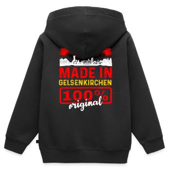 Halle - Kinder Premium Organic Zip Hoodie - Schwarz - Hinten - AI Model Kid Male (0cm)
