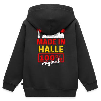 Kiel - Kinder Premium Organic Zip Hoodie - Schwarz - Hinten - AI Model Kid Male (0cm)