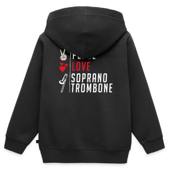 Peace Love Soprano Trombone Instrument - Sweat Premium à capuche zippé enfant bio - noir - Dos - AI Model Kid Male (0cm)