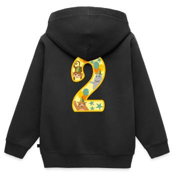 2ème cadeau d’anniversaire numéro deux ans animaux de zoo - Sweat Premium à capuche zippé enfant bio - noir - Dos - AI Model Kid Male (0cm)