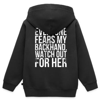 Jeder Fürchtet Meine Rückhand. Pass Auf Sie Auf - Kinder Premium Organic Zip Hoodie - Schwarz - Hinten - AI Model Kid Male (0cm)