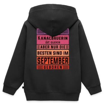 Tiefbauer Geburtstag September geboren - Kinder Premium Organic Zip Hoodie - Schwarz - Hinten - AI Model Kid Male (0cm)
