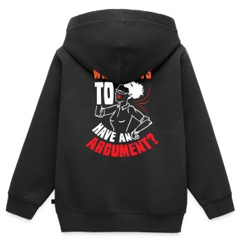 Wer Will Sich Streiten Argument Argumentieren - Kinder Premium Organic Zip Hoodie - Schwarz - Hinten - AI Model Kid Male (0cm)