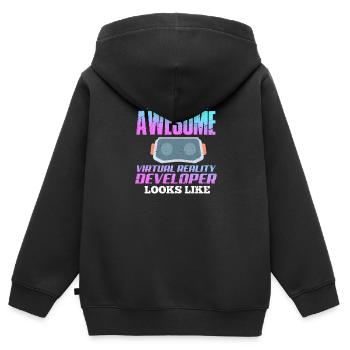 VR Réalité Virtuelle Gamer Cadeau - Sweat Premium à capuche zippé enfant bio - noir - Dos - AI Model Kid Male (0cm)