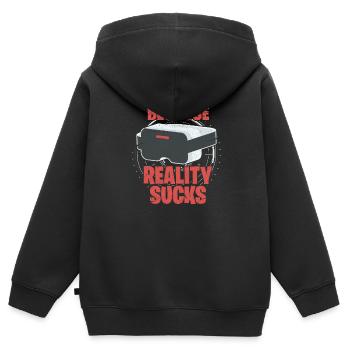 VR Réalité Virtuelle Gamer Cadeau - Sweat Premium à capuche zippé enfant bio - noir - Dos - AI Model Kid Male (0cm)