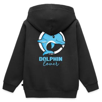 Amoureux des dauphins Dauphins Dauphins Dauphins - Sweat Premium à capuche zippé enfant bio - noir - Dos - AI Model Kid Male (0cm)