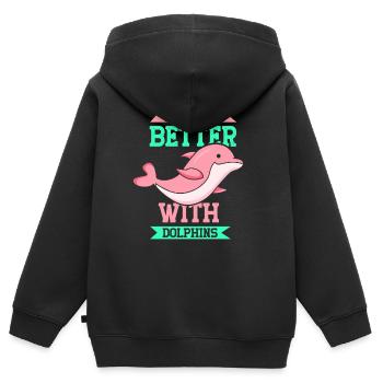 Das Leben Ist Besser Mit Delfinen Delfine Delfin - Kinder Premium Organic Zip Hoodie - Schwarz - Hinten - AI Model Kid Male (0cm)