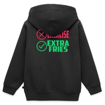 Übung Extra Pommes Exercice Extra Frites Fitness - Sweat Premium à capuche zippé enfant bio - noir - Dos - AI Model Kid Male (0cm)
