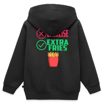 Übung Extra Pommes Exercice Extra Frites Fitness - Sweat Premium à capuche zippé enfant bio - noir - Dos - AI Model Kid Male (0cm)