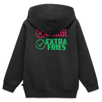 Übung Extra Pommes Exercice Extra Frites Fitness - Sweat Premium à capuche zippé enfant bio - noir - Dos - AI Model Kid Male (0cm)