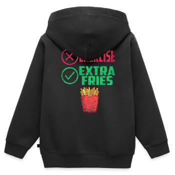 Übung Extra Pommes Exercice Extra Frites Fitness - Sweat Premium à capuche zippé enfant bio - noir - Dos - AI Model Kid Male (0cm)