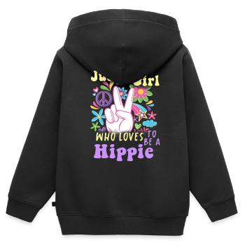 Hippie Peace Groovy Flowerpower Boho Woodstock - Kinder Premium Organic Zip Hoodie - Schwarz - Hinten - AI Model Kid Male (0cm)