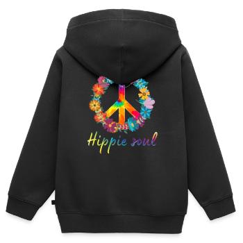 Hippie Peace Groovy Flowerpower Boho Woodstock - Kinder Premium Organic Zip Hoodie - Schwarz - Hinten - AI Model Kid Male (0cm)