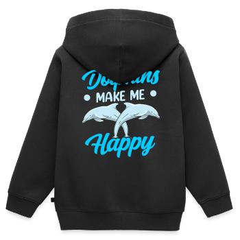 Les dauphins me rendent heureux Dauphin dauphin - Sweat Premium à capuche zippé enfant bio - noir - Dos - AI Model Kid Male (0cm)