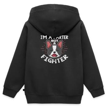 Boston Terrier - Sweat Premium à capuche zippé enfant bio - noir - Dos - AI Model Kid Male (0cm)