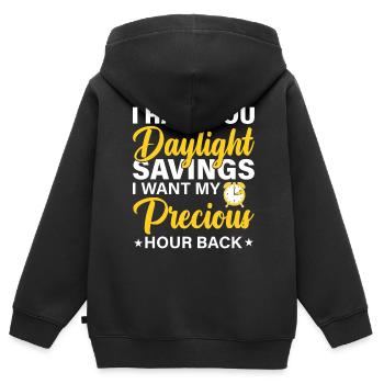 Je te déteste l’heure d’été Je veux mon précieux Hou - Sweat Premium à capuche zippé enfant bio - noir - Dos - AI Model Kid Male (0cm)