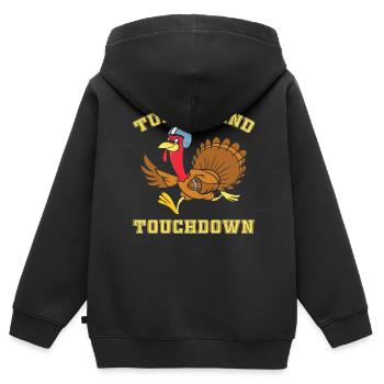 Dinde de Thanksgiving et Touchdowns - Thanksgiving - Sweat Premium à capuche zippé enfant bio - noir - Dos - AI Model Kid Male (0cm)