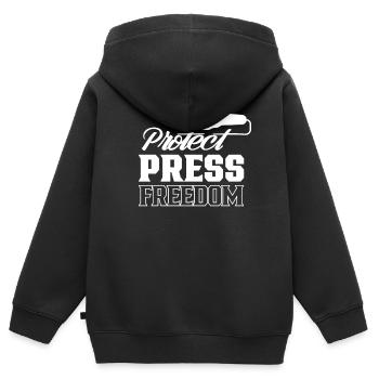 Protège la liberté de la presse Journaliste Loi sur la presse - Sweat Premium à capuche zippé enfant bio - noir - Dos - AI Model Kid Male (0cm)