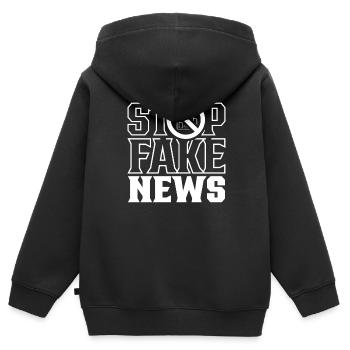 Halte aux fake news Droit de la presse Liberté de la presse - Sweat Premium à capuche zippé enfant bio - noir - Dos - AI Model Kid Male (0cm)