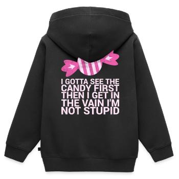 Ich Muss Den Ersten Lustigen Humor Für Erwachsene - Kinder Premium Organic Zip Hoodie - Schwarz - Hinten - AI Model Kid Male (0cm)
