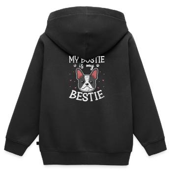 Boston Terrier - Sweat Premium à capuche zippé enfant bio - noir - Dos - AI Model Kid Male (0cm)