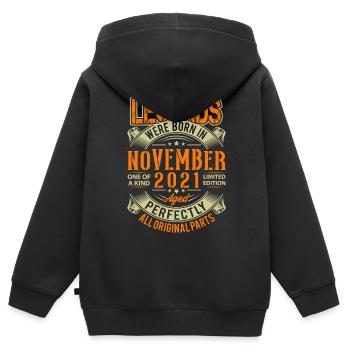 2021 November Geburtstag Legende - Kinder Premium Organic Zip Hoodie - Schwarz - Hinten - AI Model Kid Male (0cm)