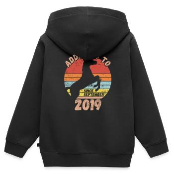 Anniversaire Équitation Septembre 2019 - Sweat Premium à capuche zippé enfant bio - noir - Dos - AI Model Kid Male (0cm)