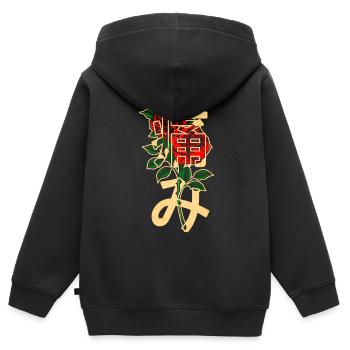 Roses avec caractères japonais - Sweat Premium à capuche zippé enfant bio - noir - Dos - AI Model Kid Male (0cm)