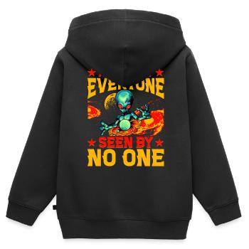 Connu de tous vu par personne - Sweat Premium à capuche zippé enfant bio - noir - Dos - AI Model Kid Male (0cm)