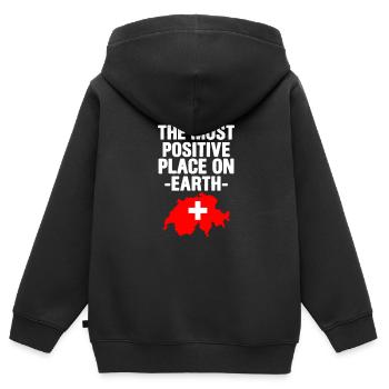 Suisse - Sweat Premium à capuche zippé enfant bio - noir - Dos - AI Model Kid Male (0cm)