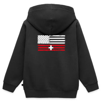 Schweiz Amerika - Kinder Premium Organic Zip Hoodie - Schwarz - Hinten - AI Model Kid Male (0cm)