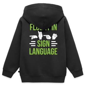 Maîtrise de la langue des signes Conscience des signes - Sweat Premium à capuche zippé enfant bio - noir - Dos - AI Model Kid Male (0cm)