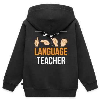Gebärdensprache Lehrer Awareness Gebärden Gestik - Kinder Premium Organic Zip Hoodie - Schwarz - Hinten - AI Model Kid Male (0cm)