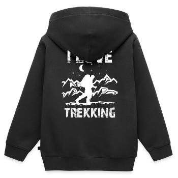 J’adore le trekking randonneurs - Sweat Premium à capuche zippé enfant bio - noir - Dos - AI Model Kid Male (0cm)